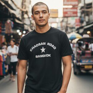 VINTAGE Black Tee M Khaosan Road Bangkok Thailand Hippie Grunge Skate Punk Y2K